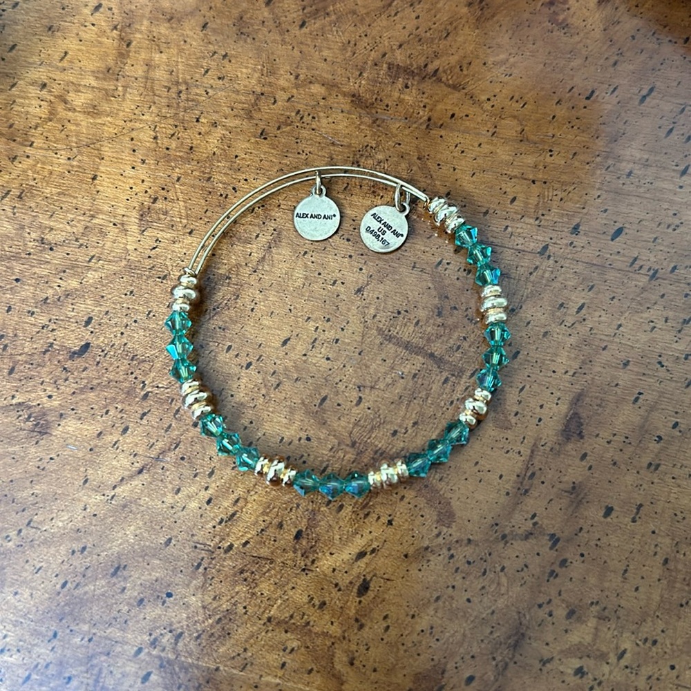 Alex and Ani Gold and Green Beaded Bracelet